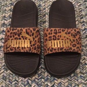 puma leopard print sliders